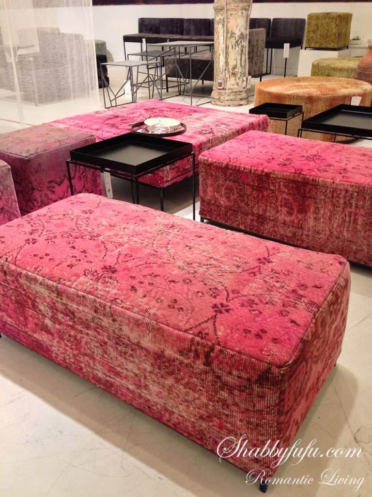 pink velvet ottomans