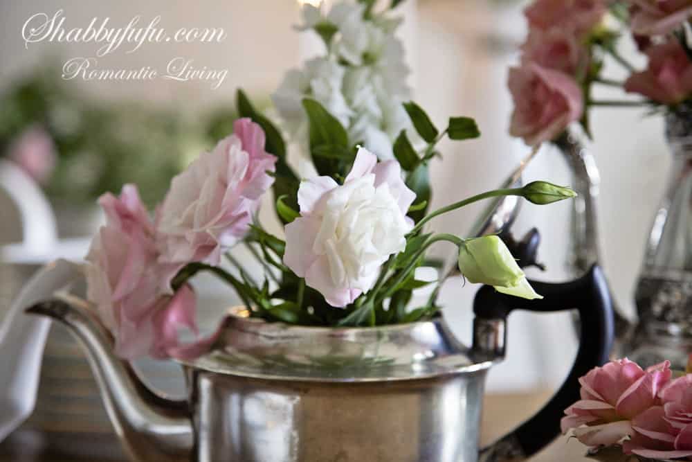 floral centerpiece silver teapot