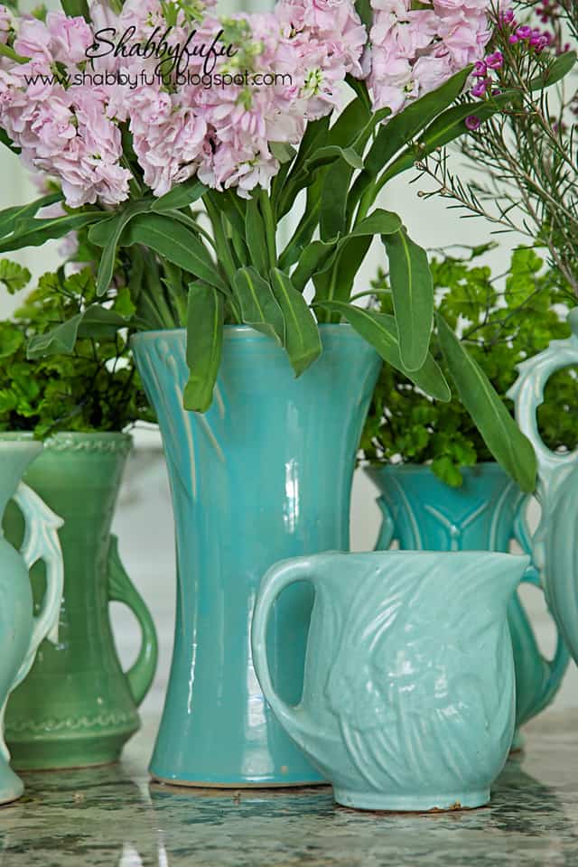Adding pops of color to a room - vintage teal pottery