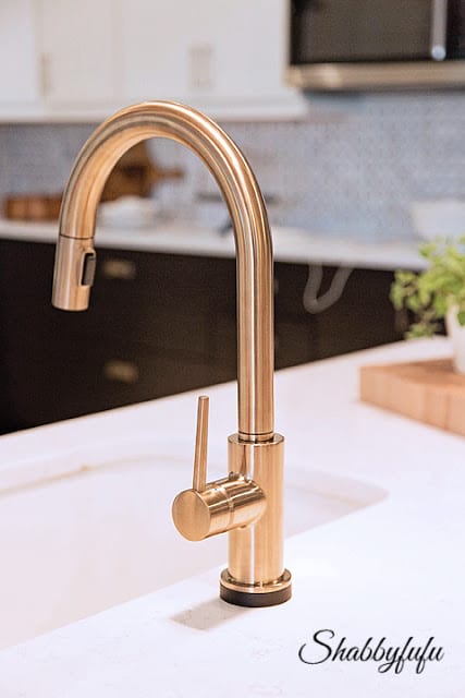 This sleek and modern faucet in the HGTV Dream Home 2016 kitchen was provided by Delta Faucets.
