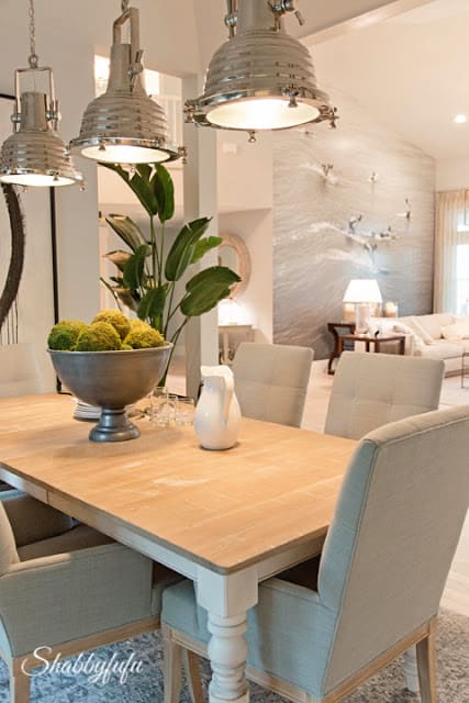 The dining room in the HGTV Dream Home 2016. This coastal/industrial mixed style is to die for. 