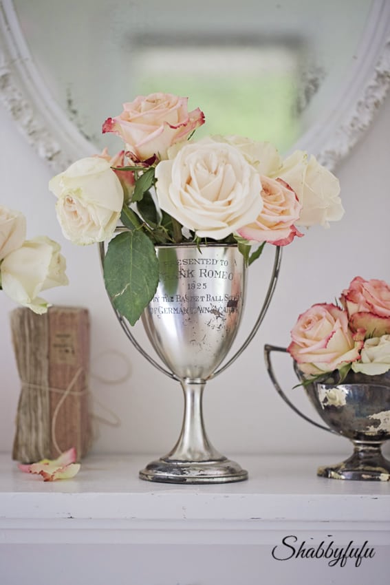 trophy cups with flowers