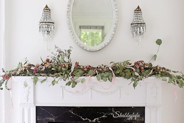 floral garland on a mantel for spring