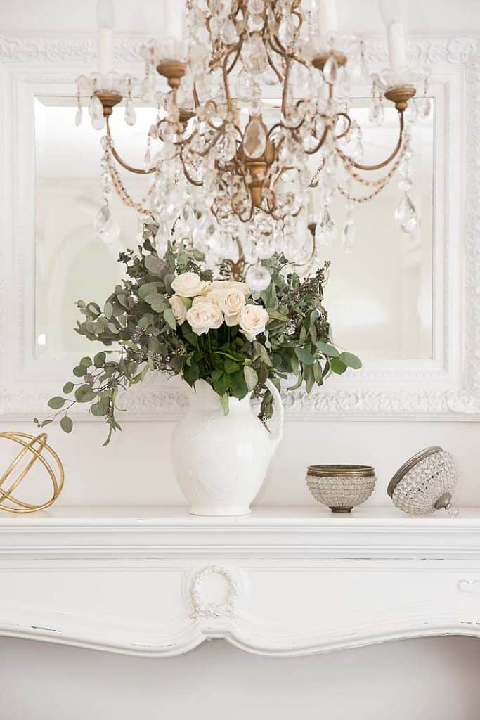 beautiful vintage french chandelier and pink roses