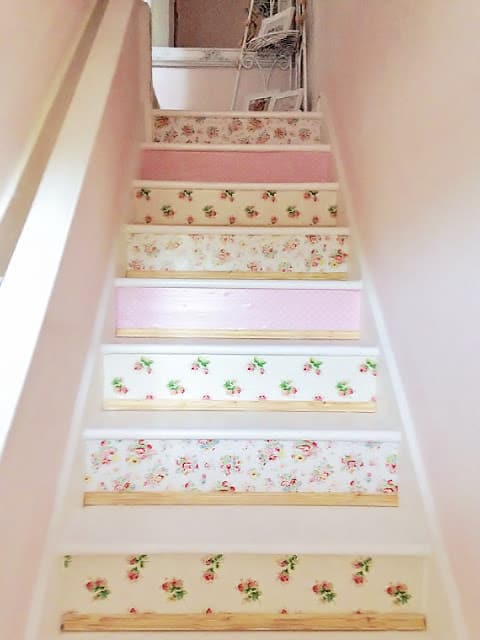 stairs with wallpaper steps