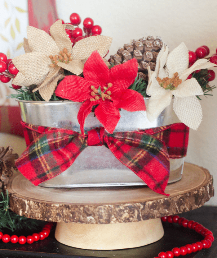 Rustic Wooden Box Centerpiece with Gold Pinecones 