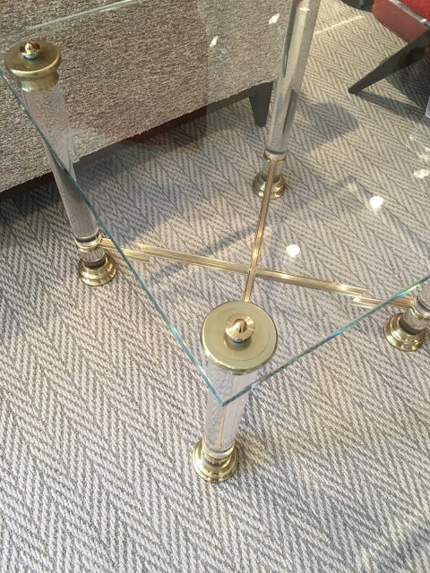 table lucite gold glass