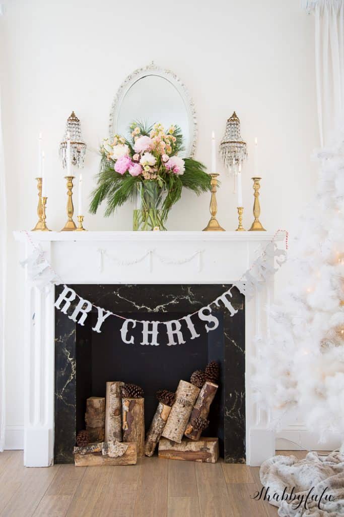 French country mantel with peonies