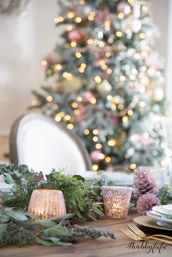pink christmas table setting