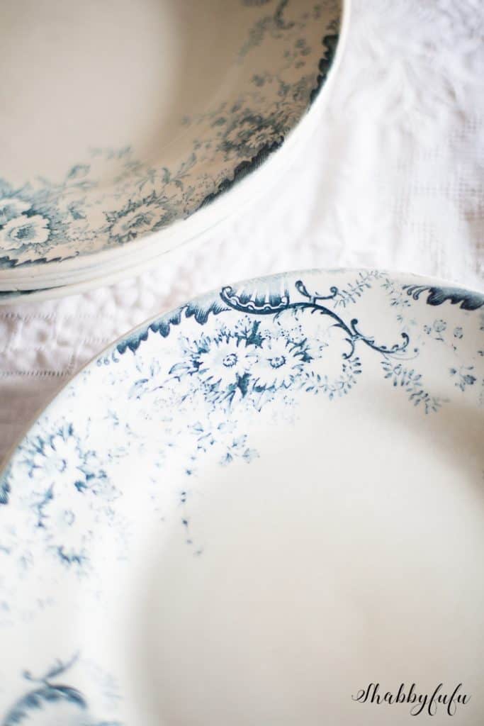 French terre de fer blue and white plates