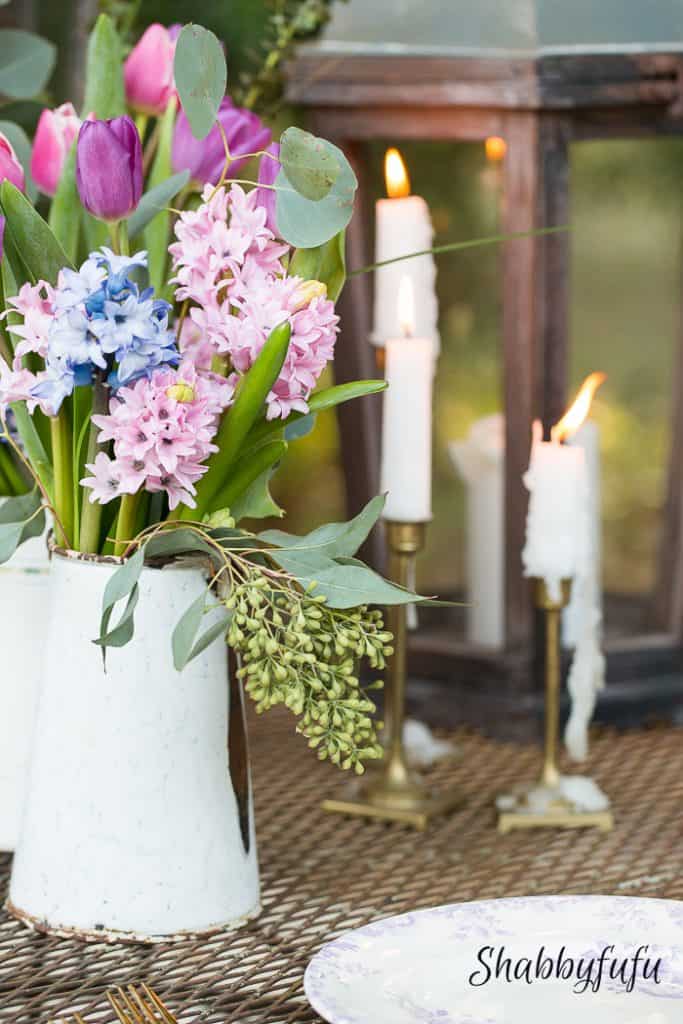 spring floral centerpiece and candles