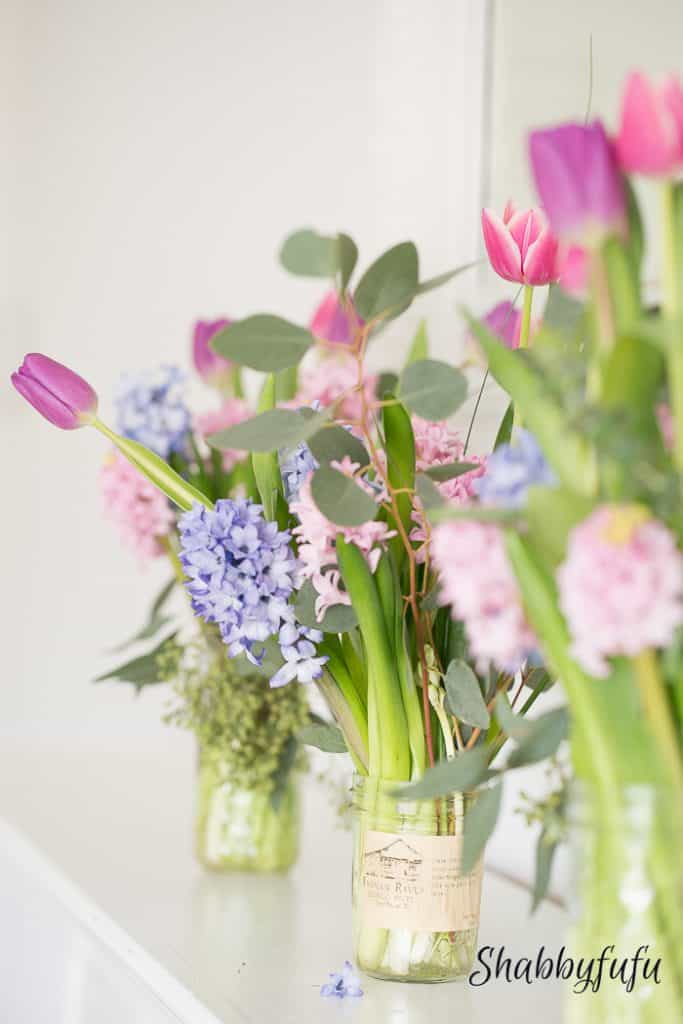 spring flowers on a mantel
