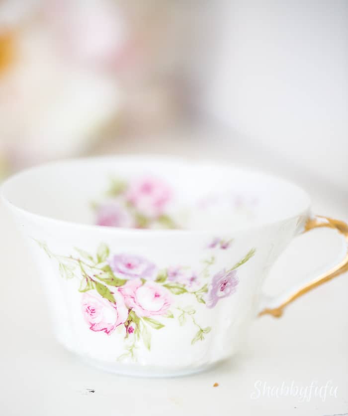 french limoges cup for a spring tea party outdoors