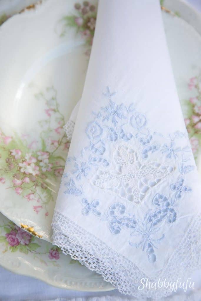 french lace napkin limoges pink plates