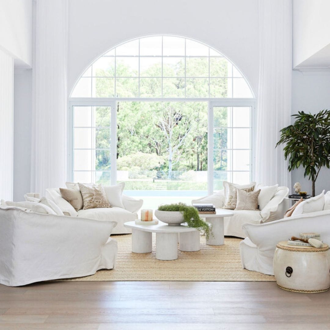 white decorating tips, idea of a living room with an all-white decor in a coastal home, via @threebirdsrenovations