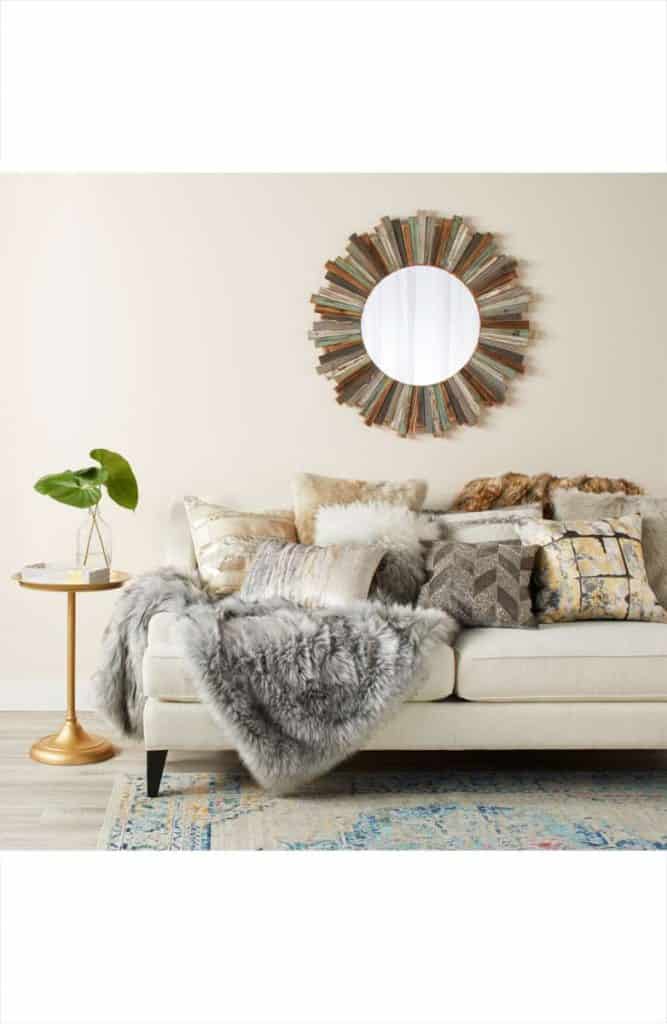 contemporary living room with fur throw