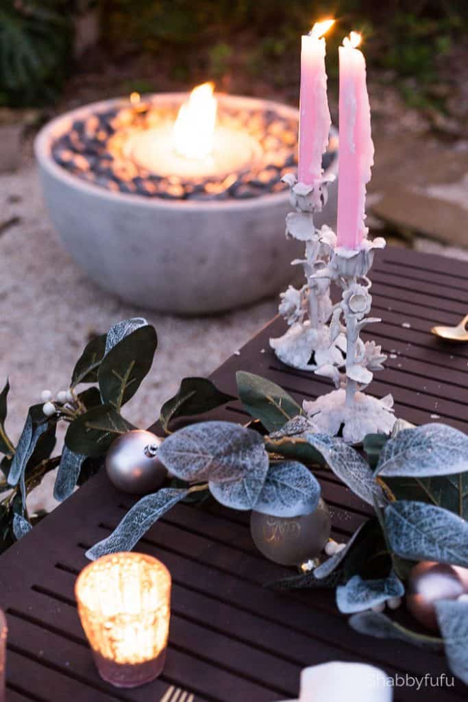 pink dinner tapers firepit christmas