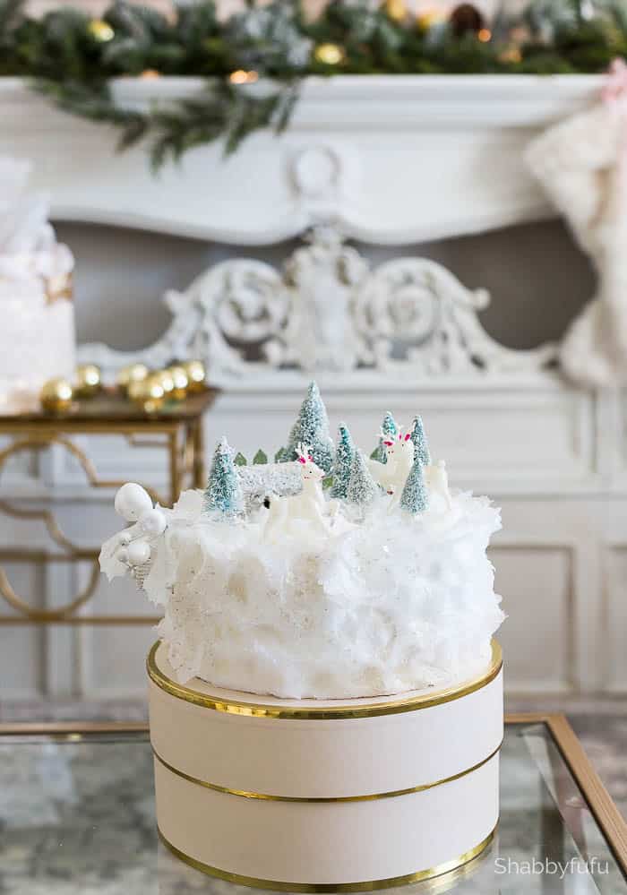 faux cake displayed on a cake stand