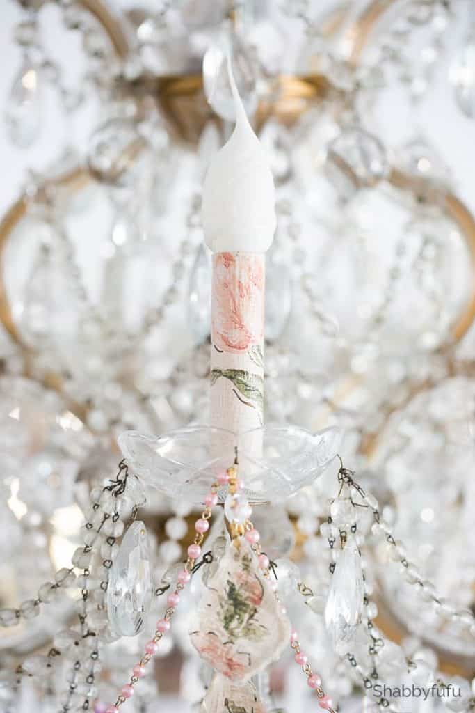 chandelier makeover for spring pink beads