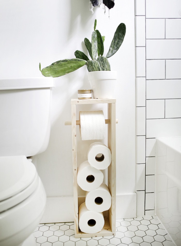 Natural Wood Toiletries Storage Bin and Toilet Paper Roll Holder, Organizer  Basket