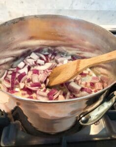 saute onions in a copper pot