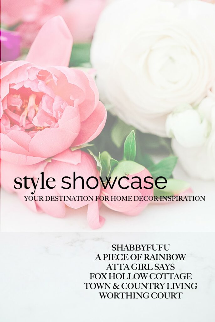 faded photo of pink and white roses with a text overlay, "style showcase"