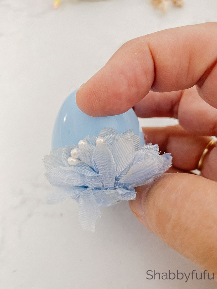 plastic Easter eggs DIY with vintage millinery flowers