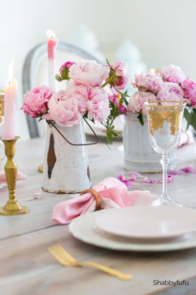 table for two french style with pink peonies
