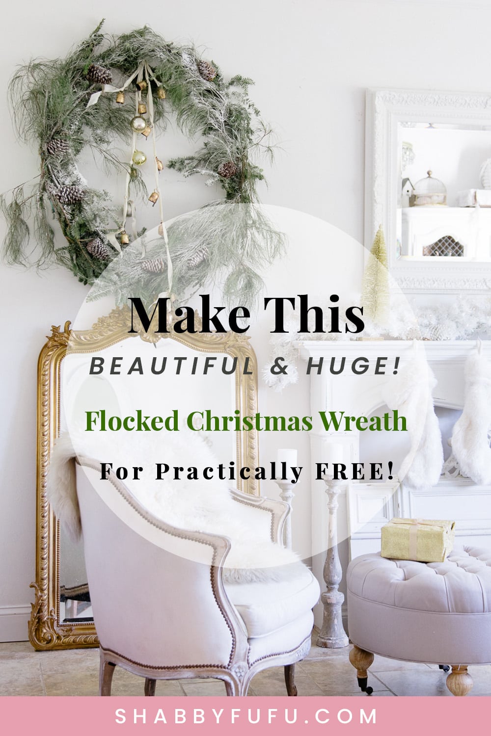 Flocked Christmas wreath tutorial shabbyfufu.com