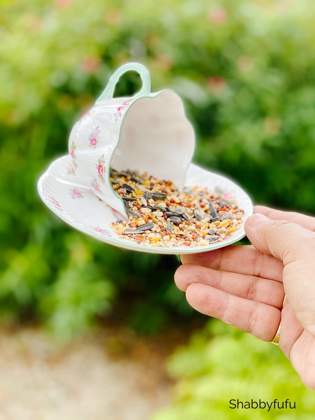 tea cup birdfeeder