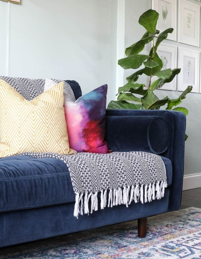 crafter home tour diy living room makeover blue sofa