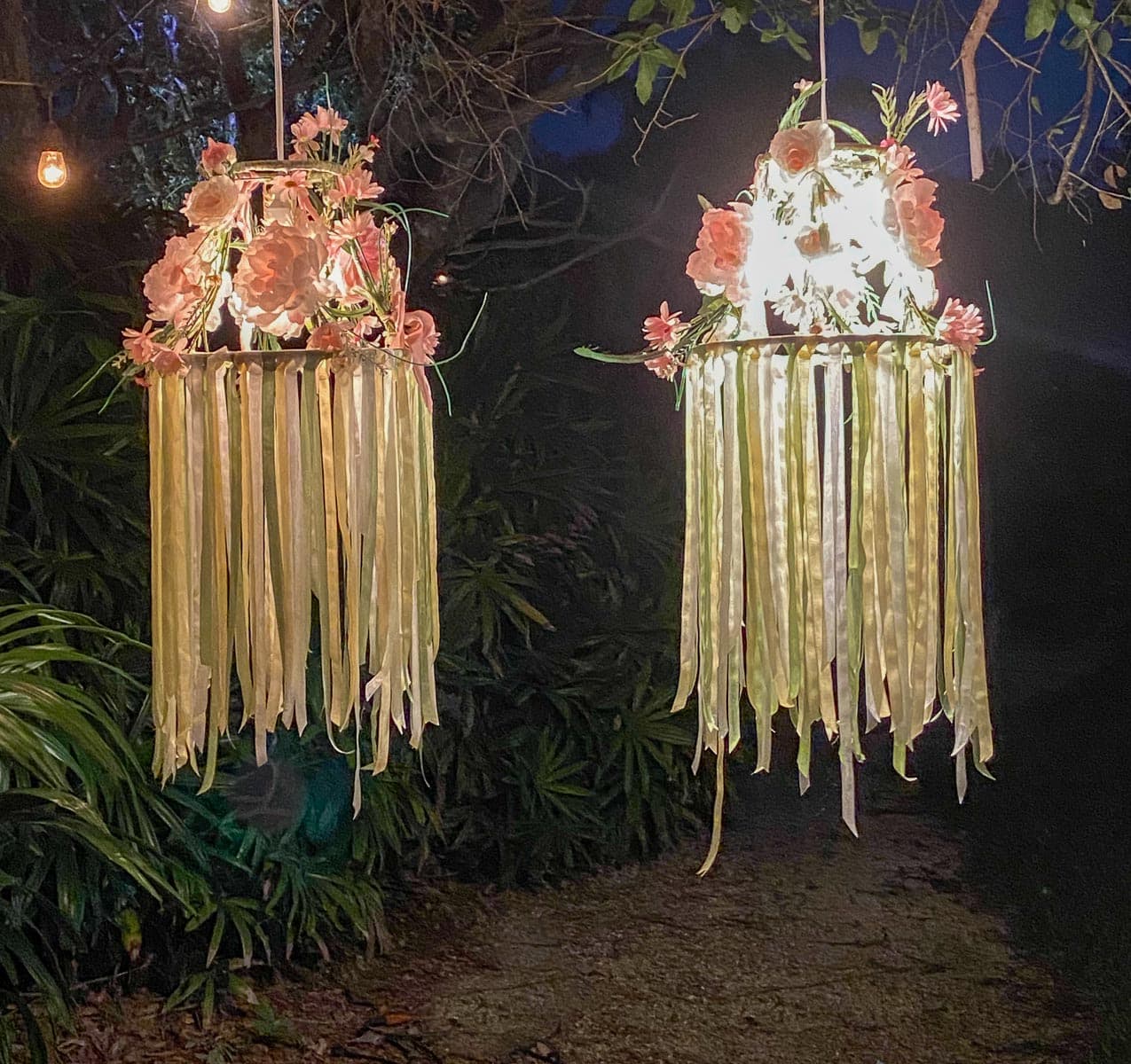 diy floral chandelier at night