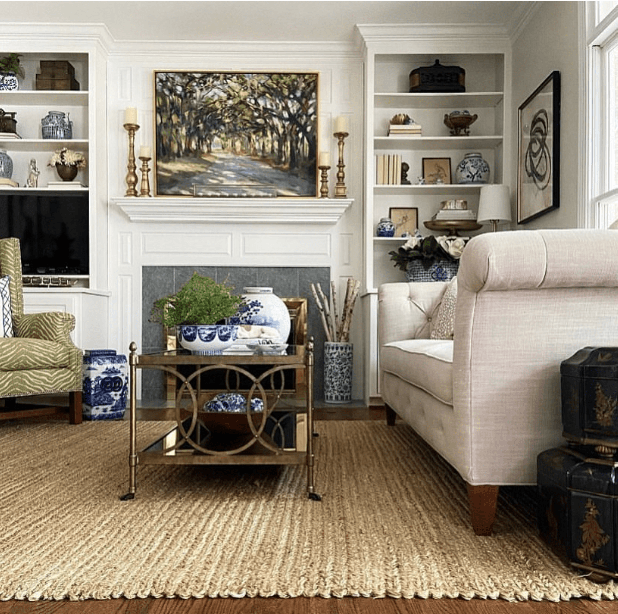 traditional living room at the southern charm home tour