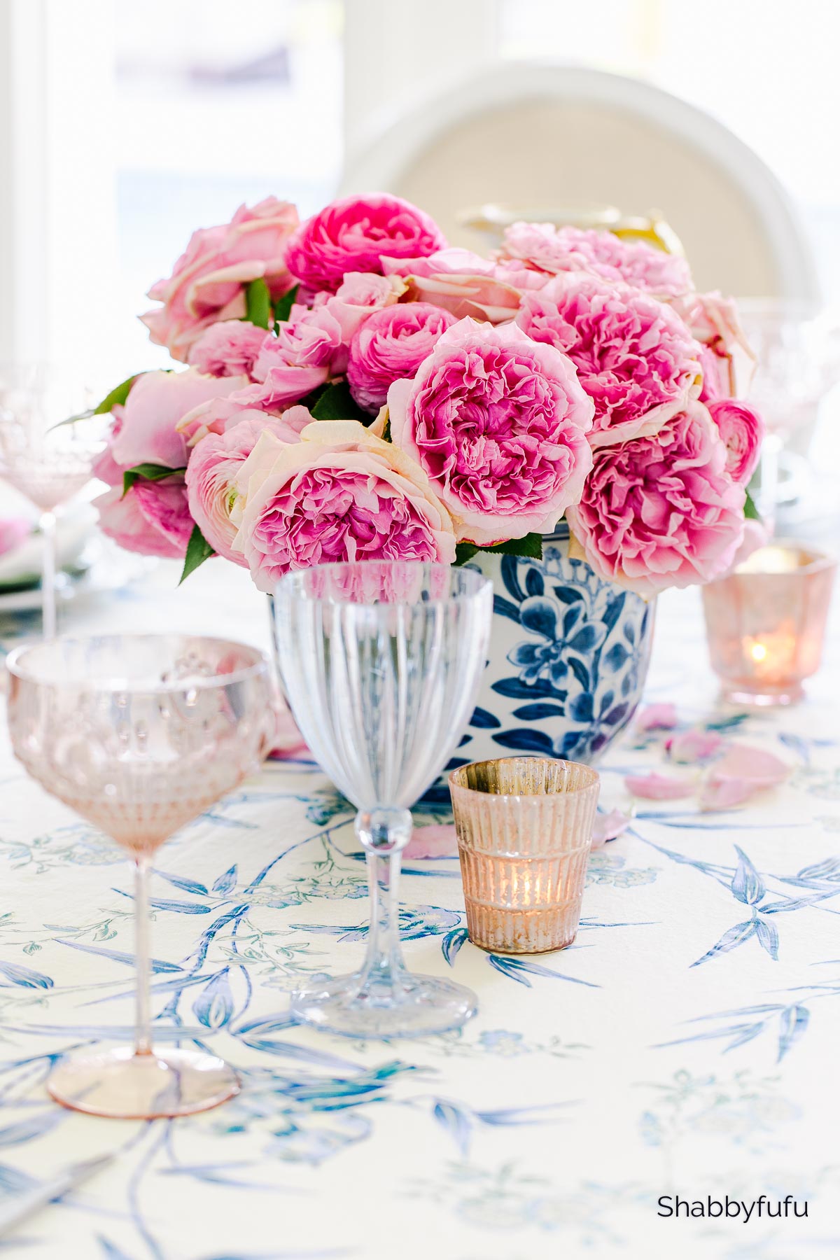 grandmillennial table setting with roses