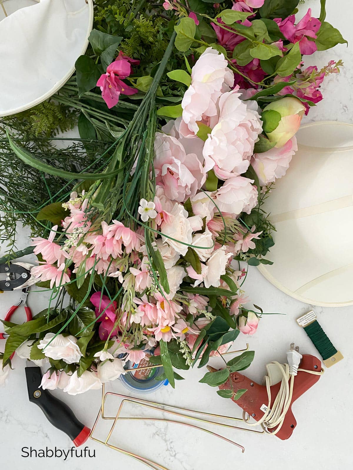 faux florals for a diy flower chandelier