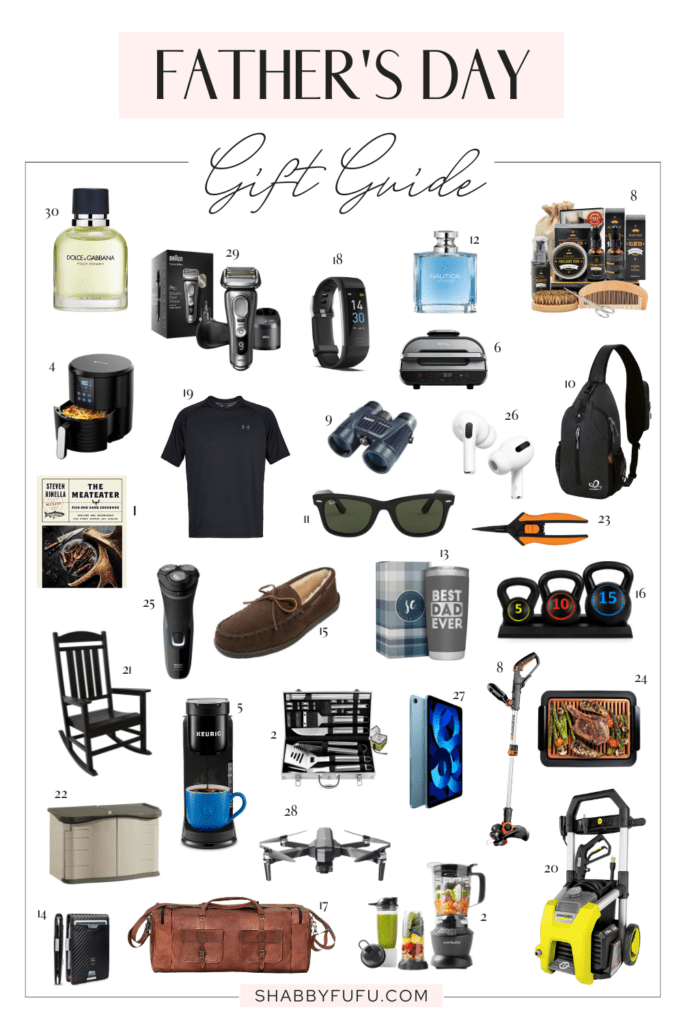 graphic featuring collage of products and text that reads "father's day gift guide"