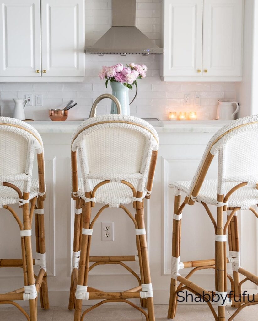 Coastal granny kitchen featuring Bistro backless counter stool 