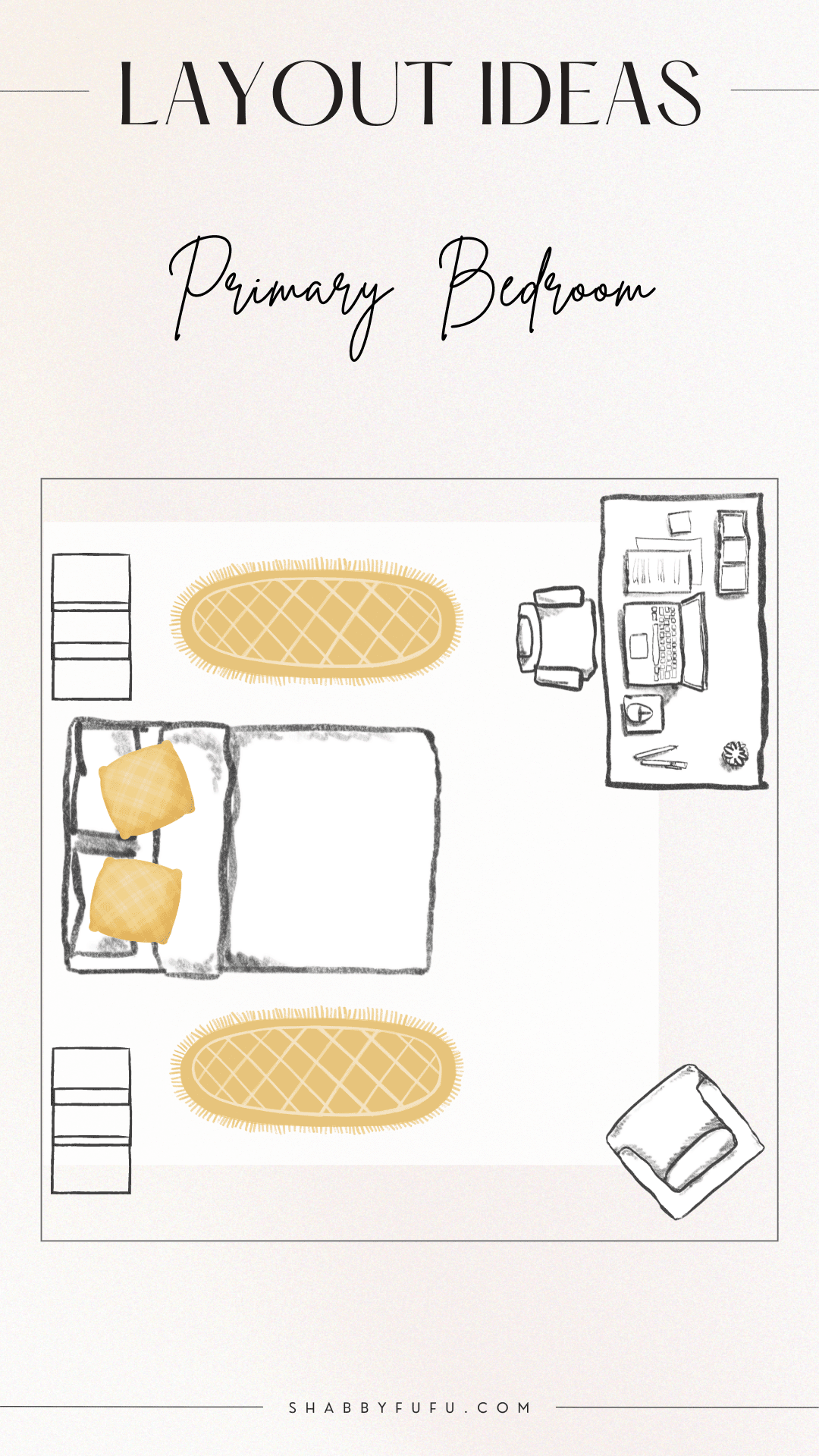 infographic of primary bedroom layout for a small bedroom