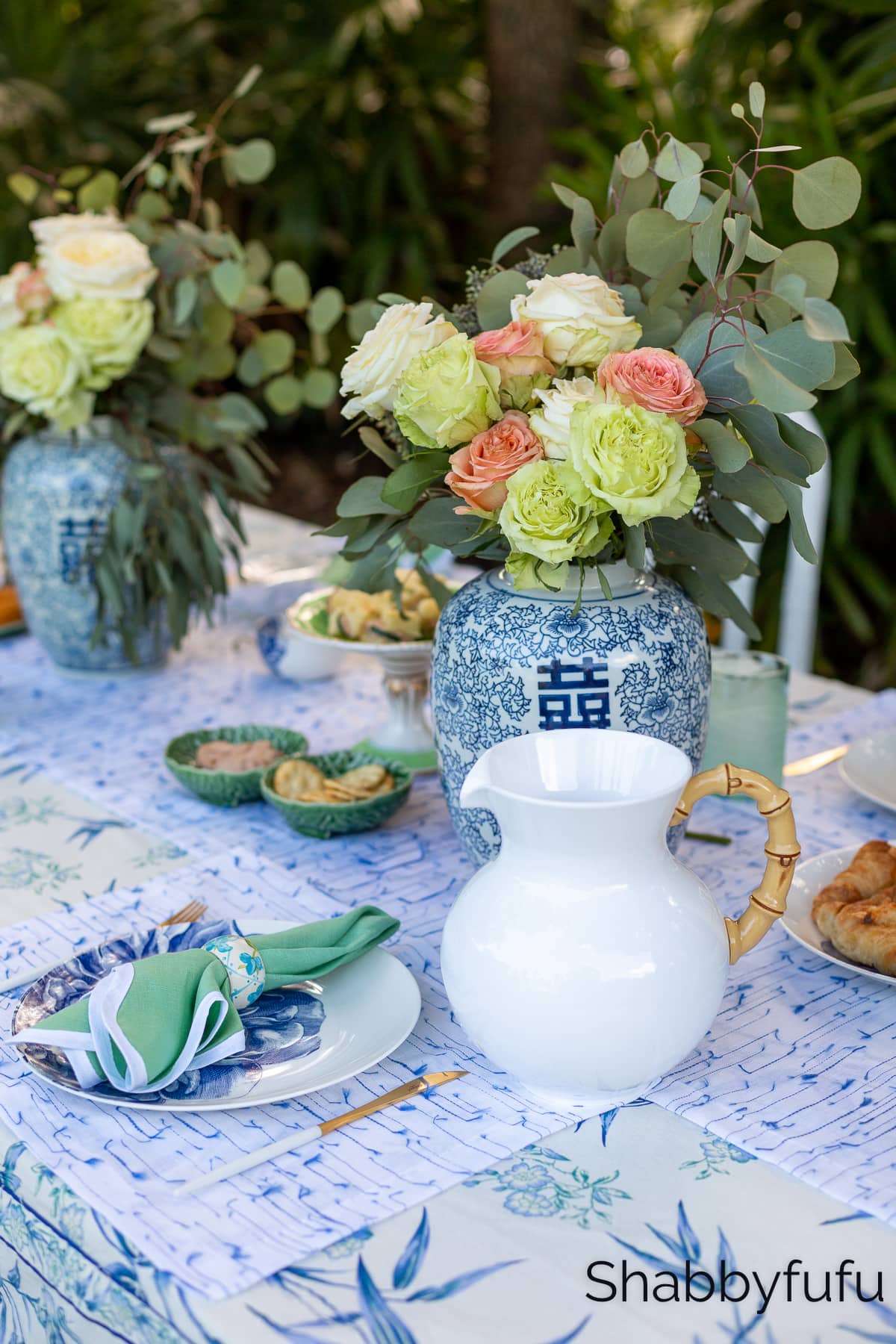 blue and green table setting