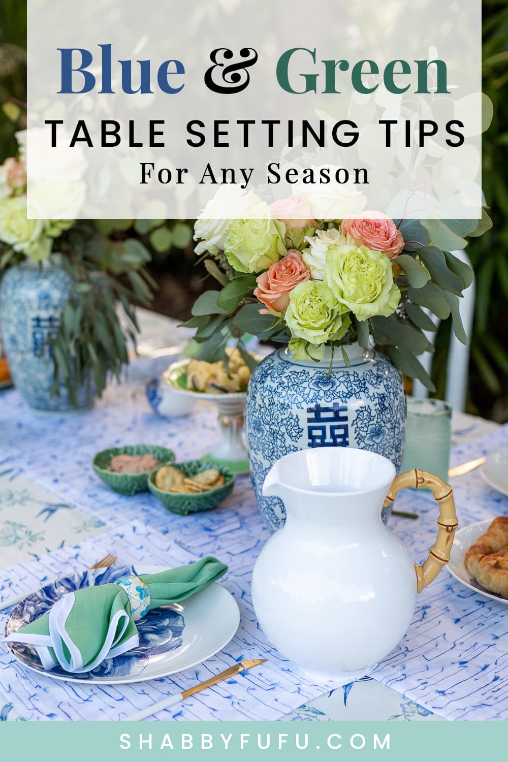 blue and green table setting tips Pinterest