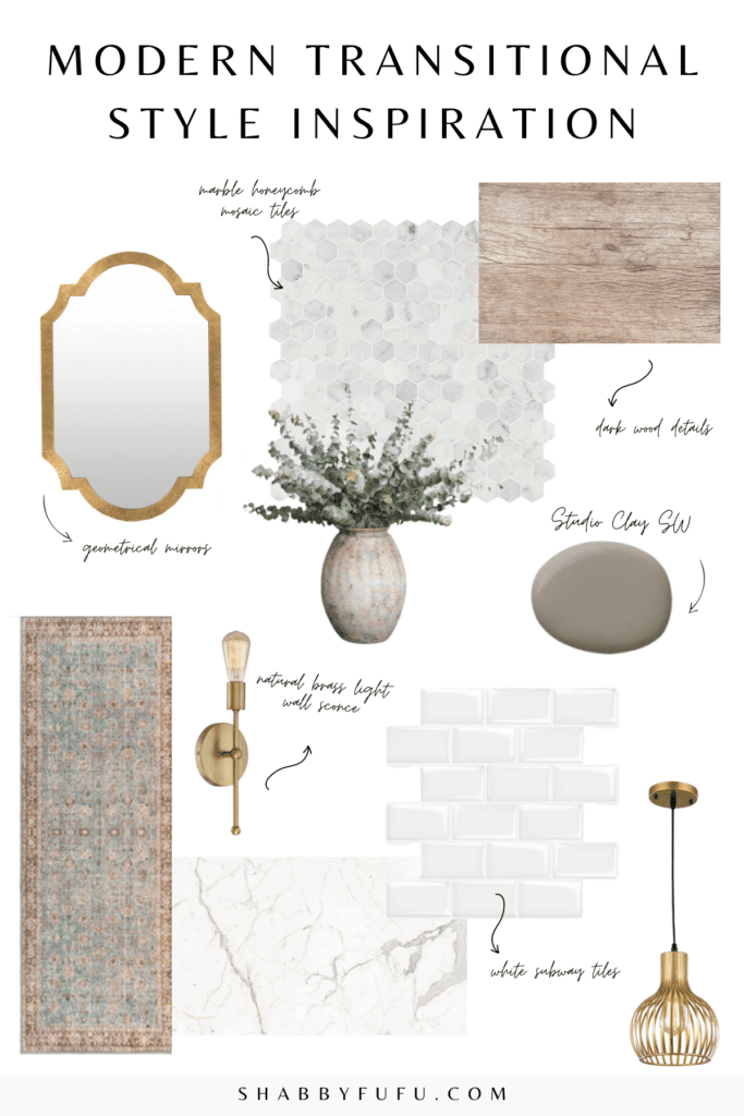 moodboard image featuring modern transitional decor elements
