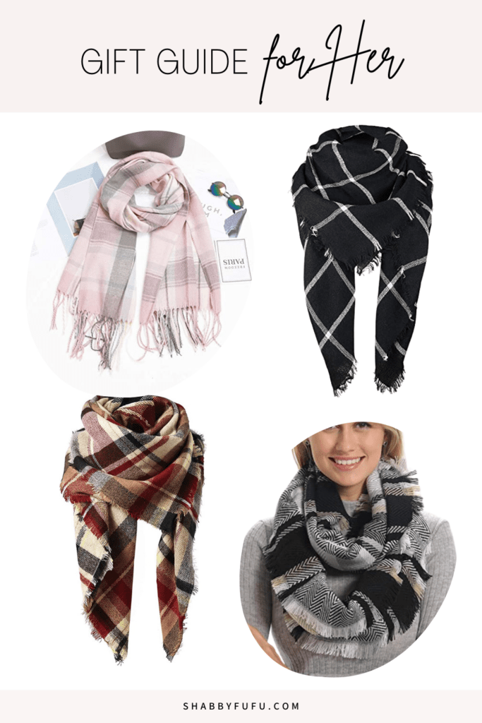 gift guide for women featuring waterproof plaid scarves