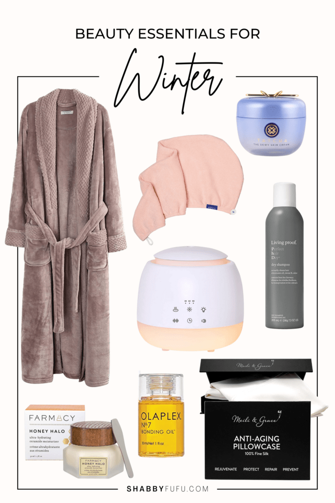 product collage image featuring winter beauty essentials