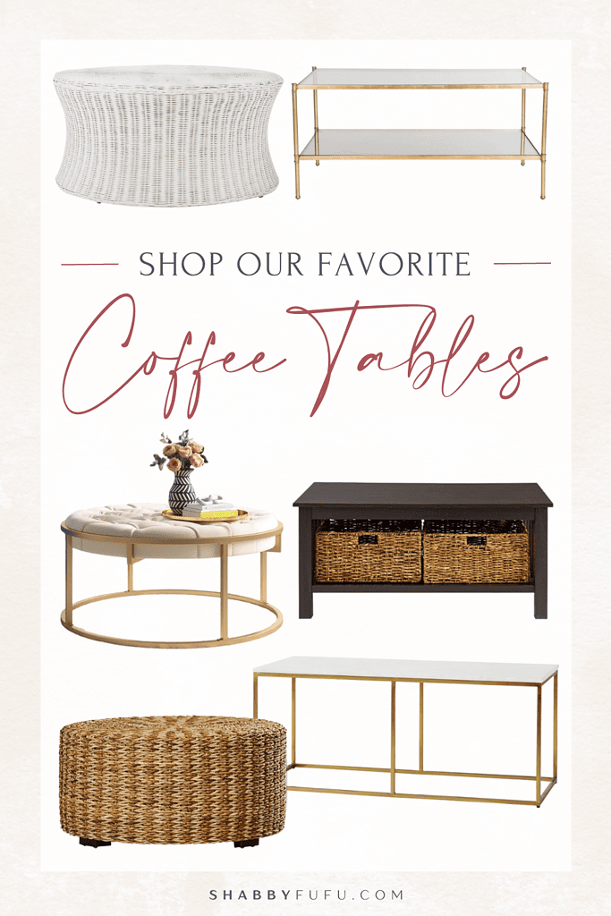 collage graphic featuring coffee tables