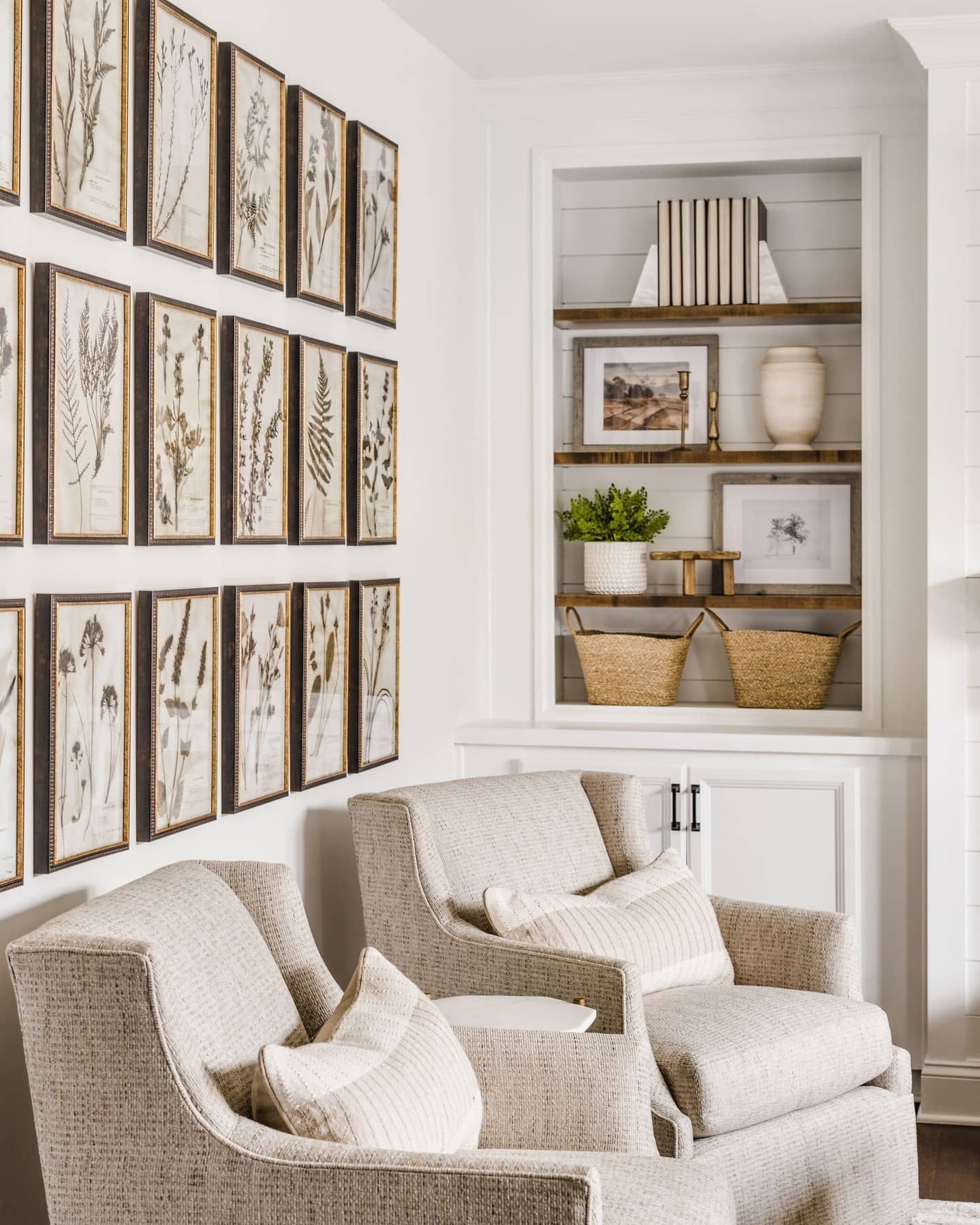 how to make your home look expensive on a budget idea - symmetrical gallery wall wth botanical prints