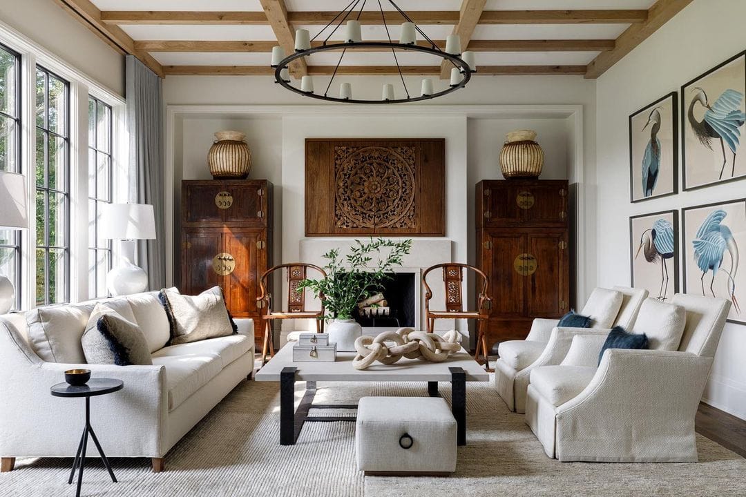 living room with a balanced design in scale and proportion, in a contemporary country style