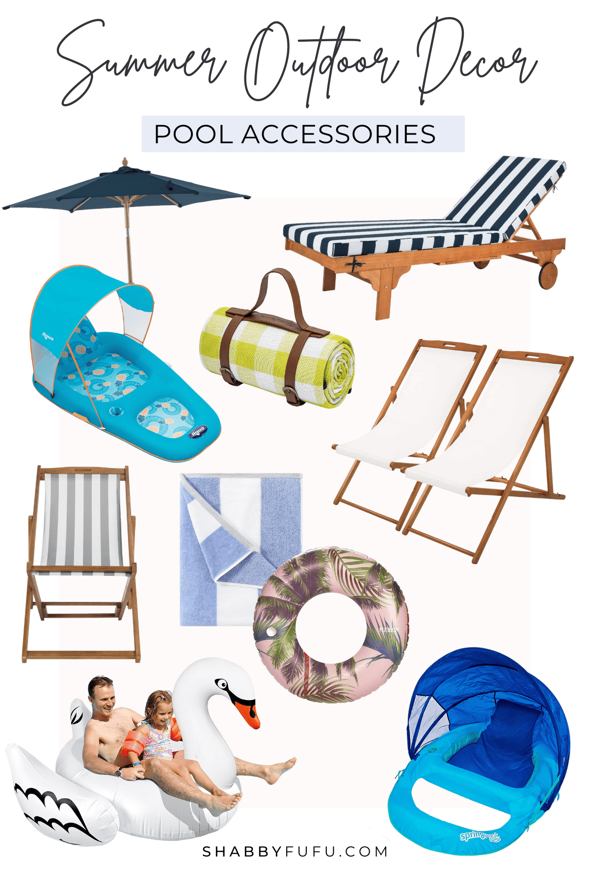 collage image of summer outdoor decor products