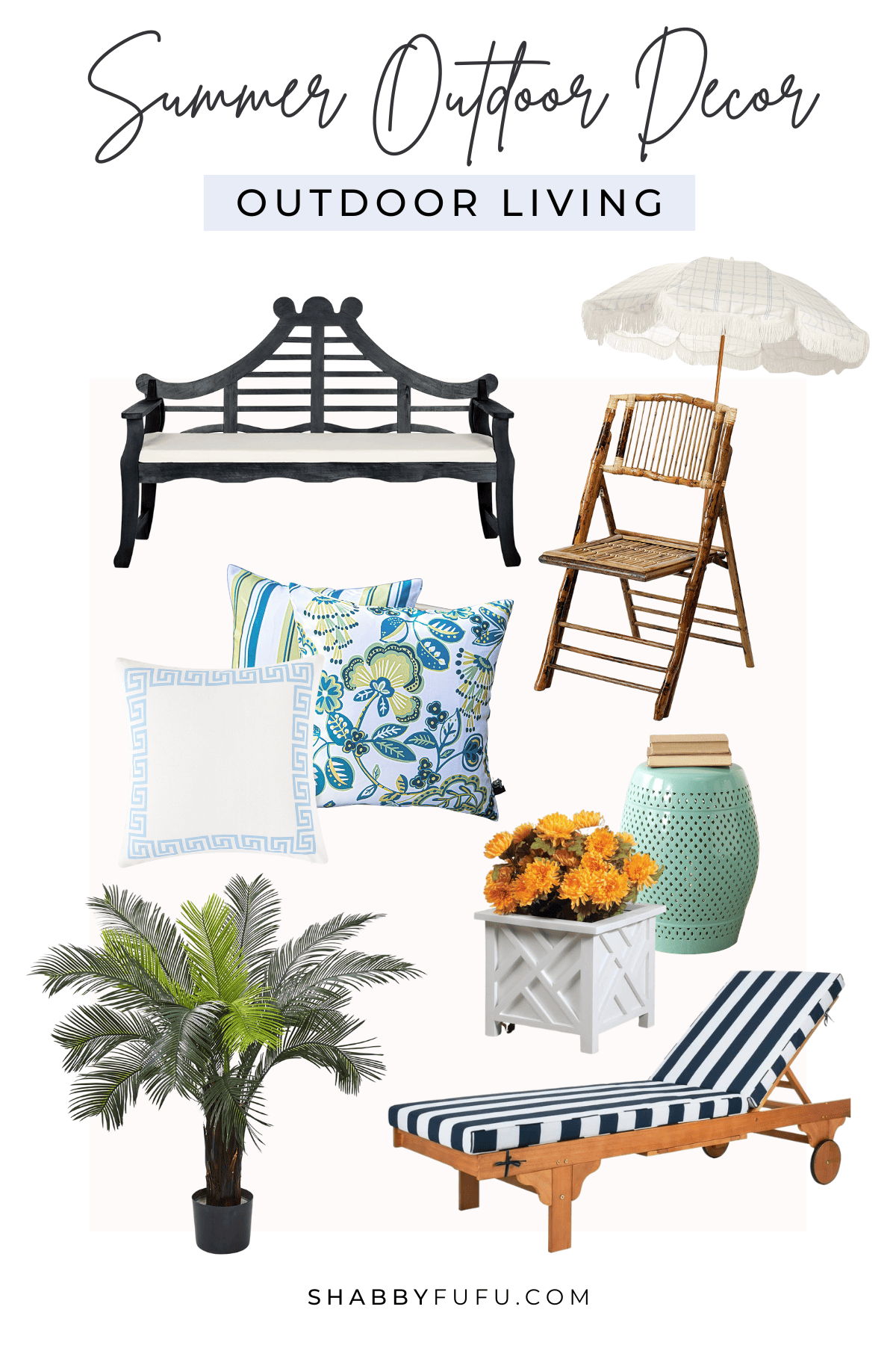 collage image of outdoor summer decor products