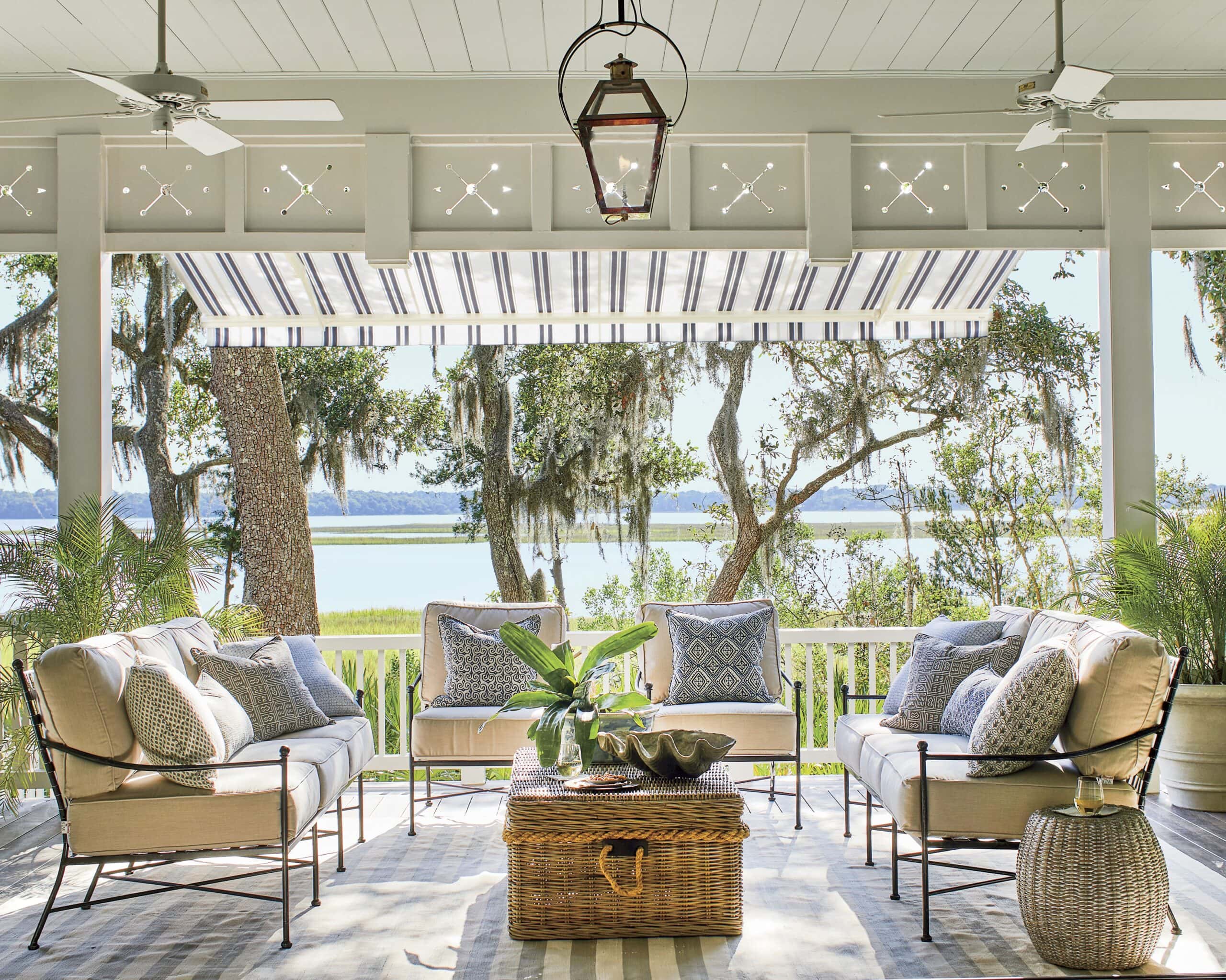 porch living room home tour in beachy styled home
