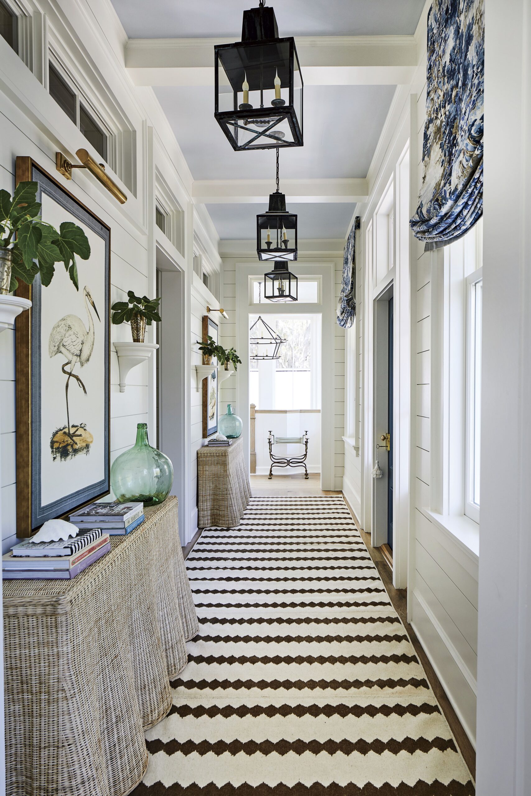 Coastal inspired hallway feature in home tour